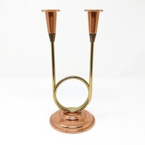 Copper & Brass Twin Sculptural Taper Candle Holder